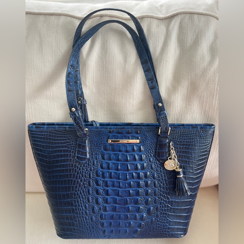 Brahmin large Navy Embossed Tote Bag very gently used, in great shape